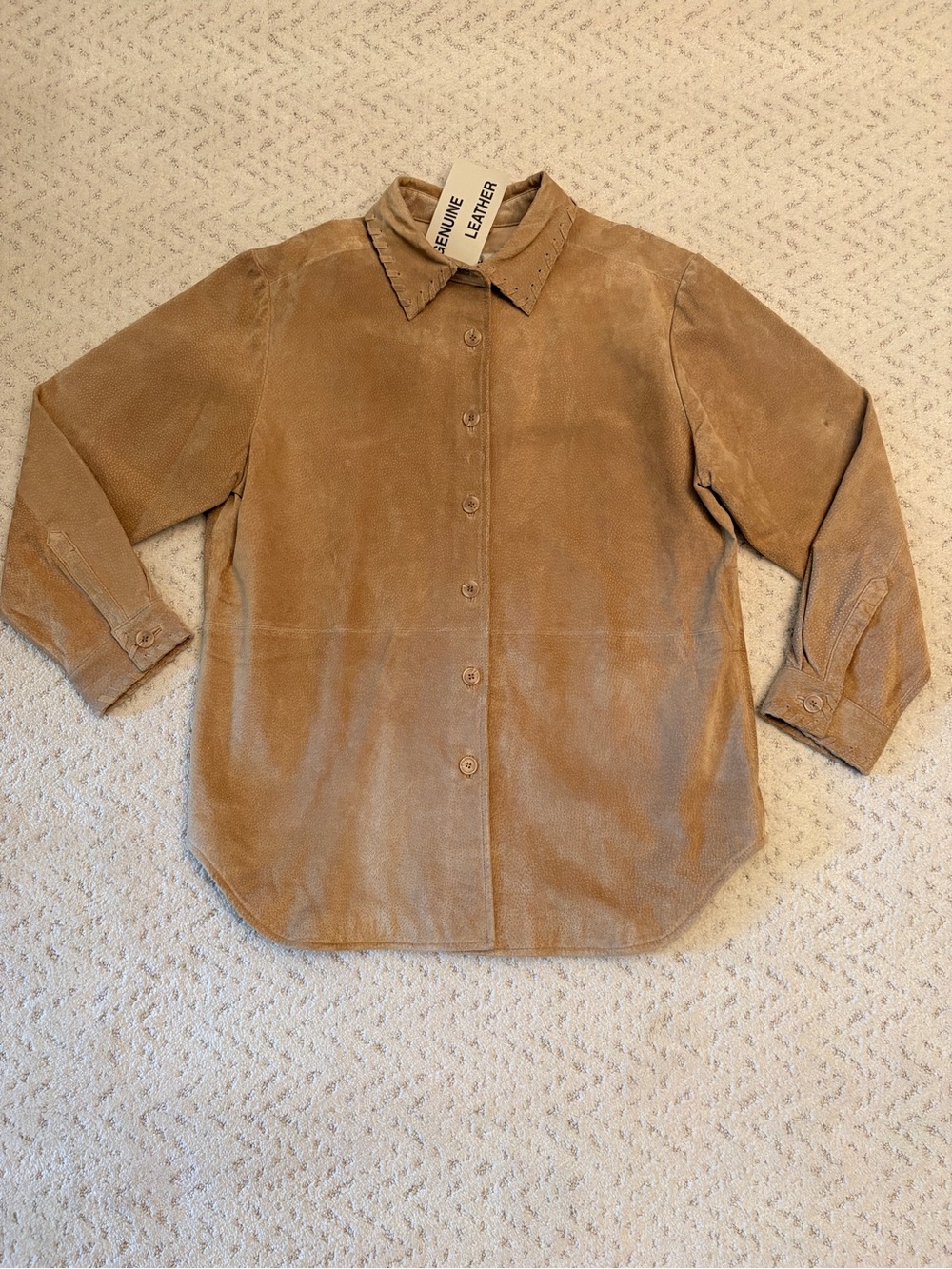Genuine Leather Suede Shacket Jacket NEW With Flaw Size L Tan Washable